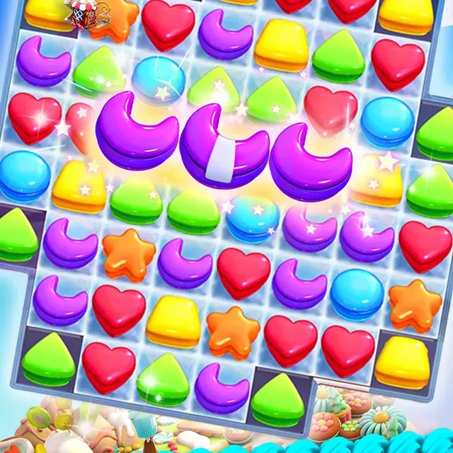 Cookie Jam Blast board filled with jelly hearts, candy drops and striped sweets